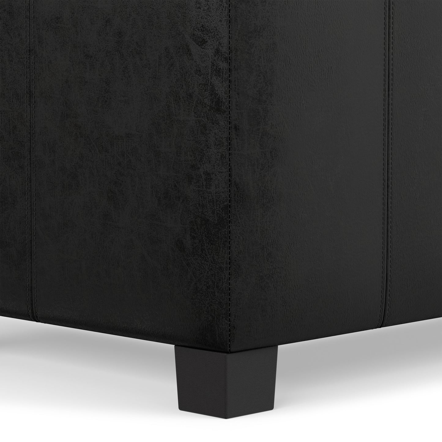 Distressed Black Distressed Vegan Leather | Dover Storage Ottoman in Distressed Vegan Leather