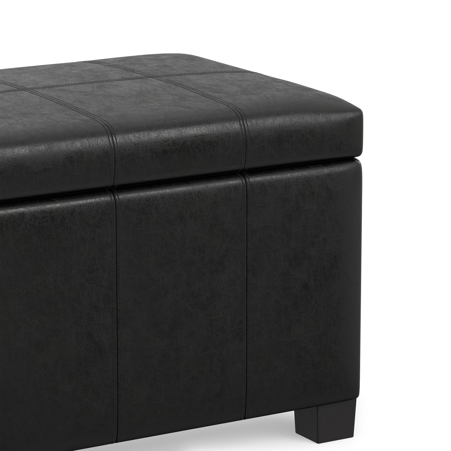 Distressed Black Distressed Vegan Leather | Dover Storage Ottoman in Distressed Vegan Leather