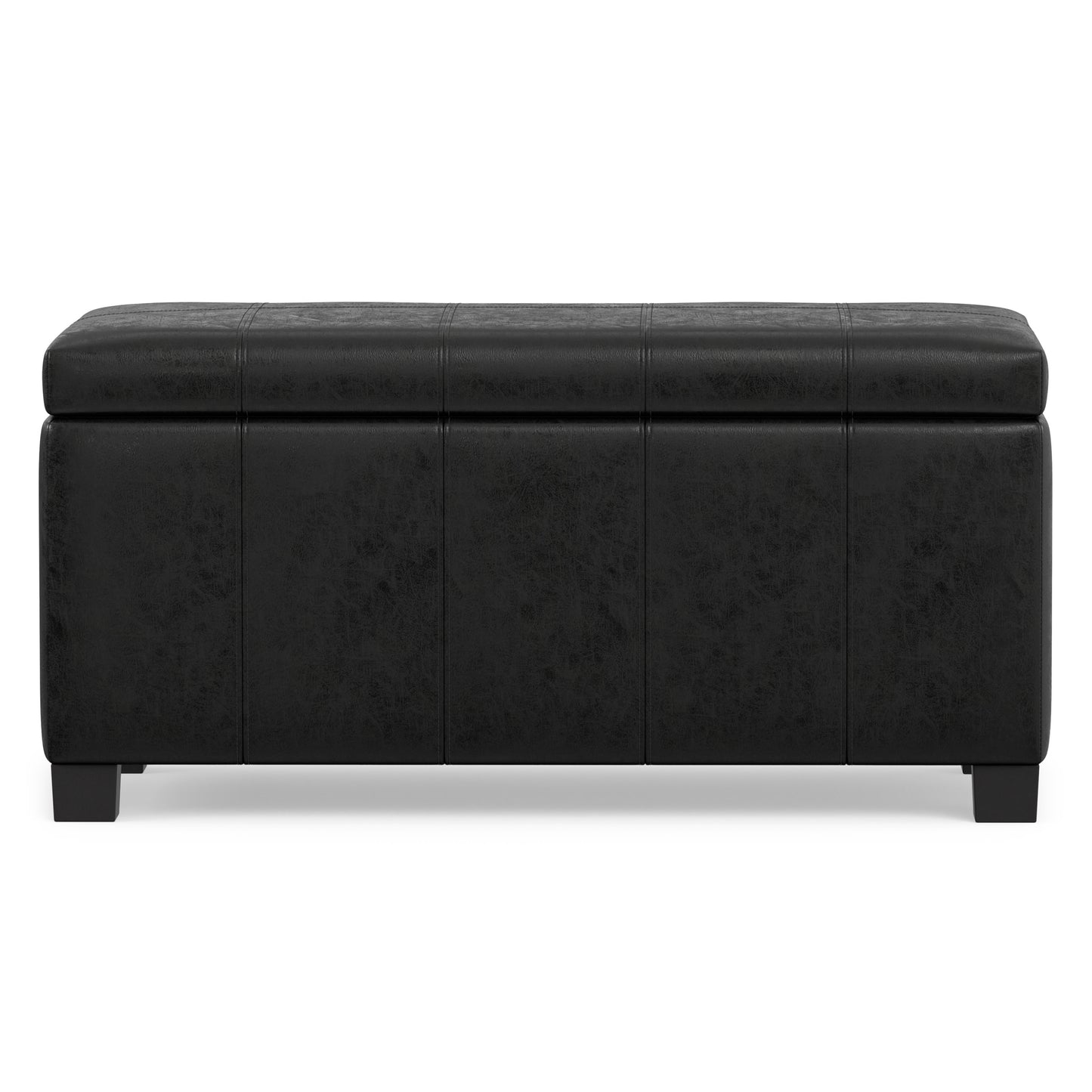 Distressed Black Distressed Vegan Leather | Dover Storage Ottoman in Distressed Vegan Leather