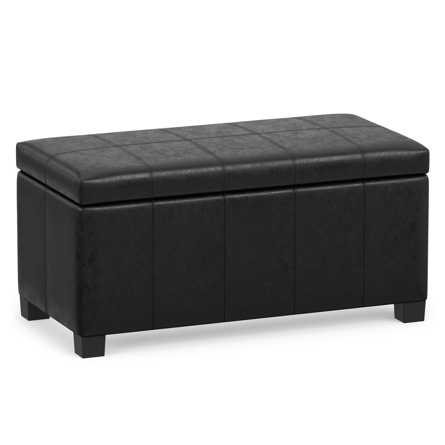 Distressed Black Distressed Vegan Leather | Dover Storage Ottoman in Distressed Vegan Leather