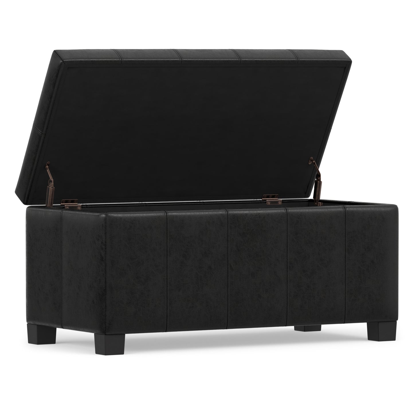 Distressed Black Distressed Vegan Leather | Dover Storage Ottoman in Distressed Vegan Leather
