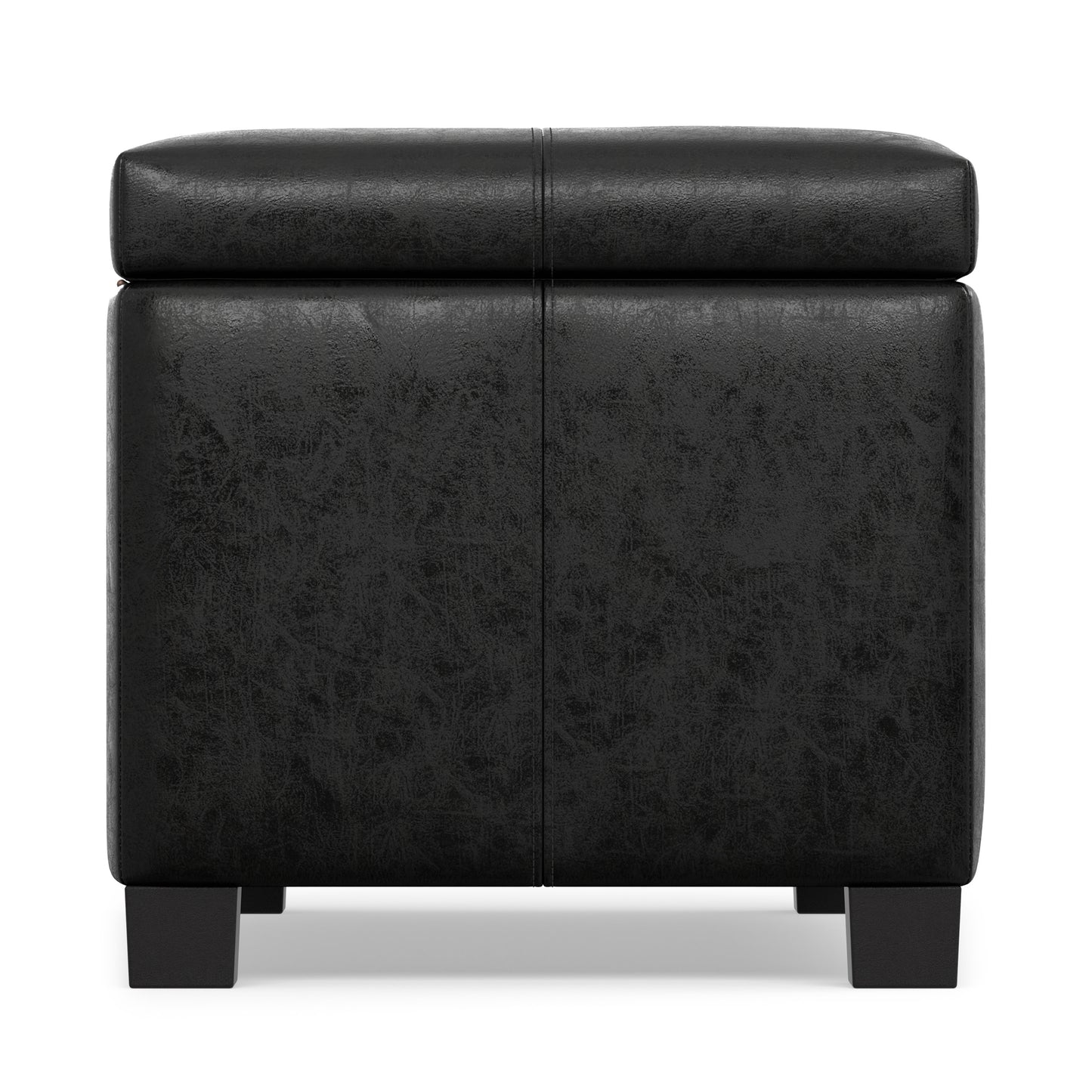 Distressed Black Distressed Vegan Leather | Dover Storage Ottoman in Distressed Vegan Leather