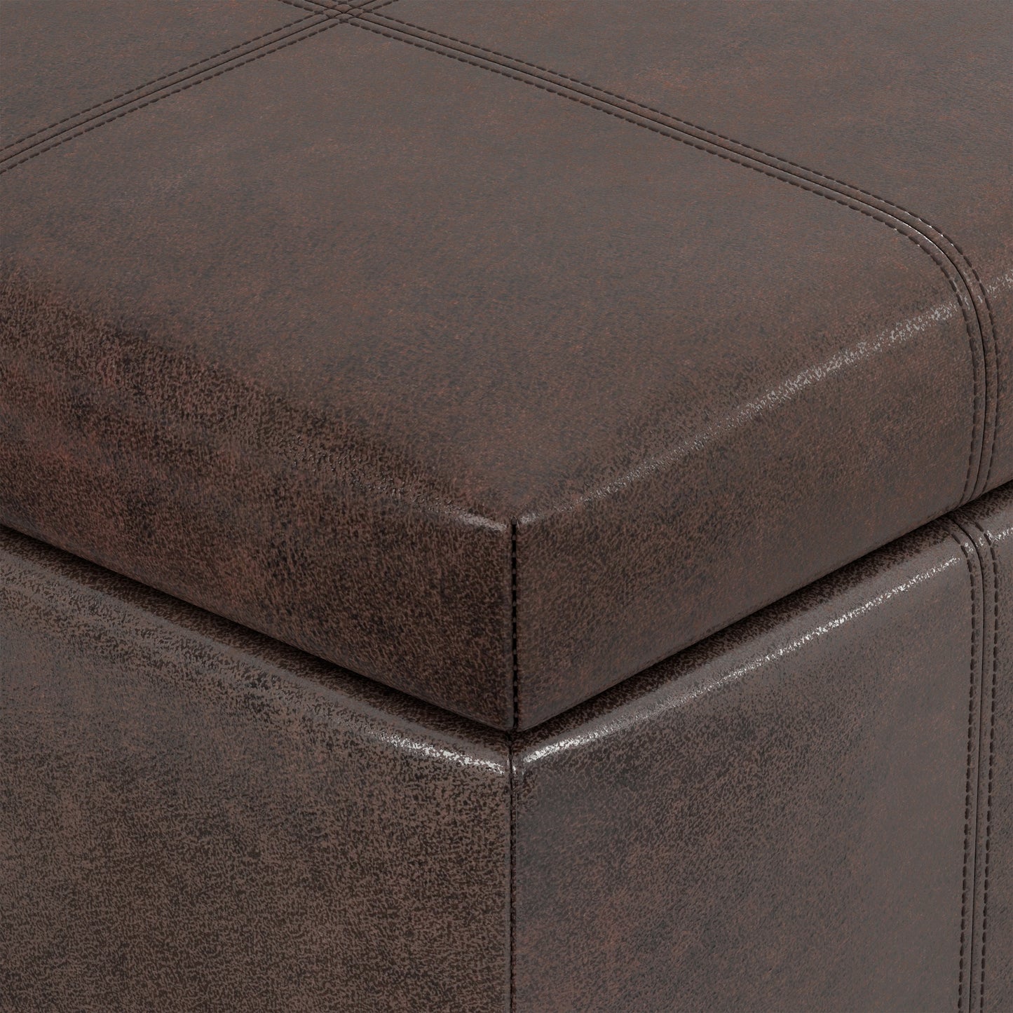 Distressed Brown Distressed Vegan Leather | Dover Storage Ottoman in Distressed Vegan Leather