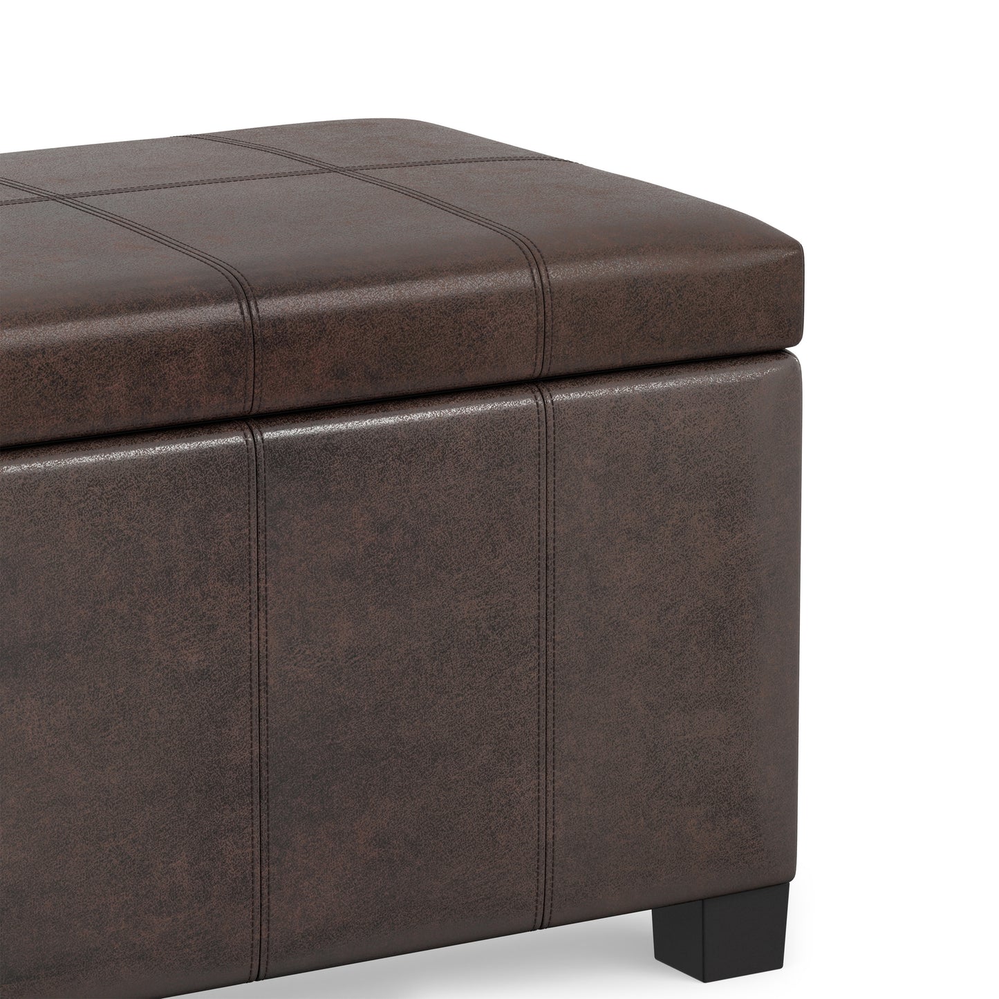 Distressed Brown Distressed Vegan Leather | Dover Storage Ottoman in Distressed Vegan Leather