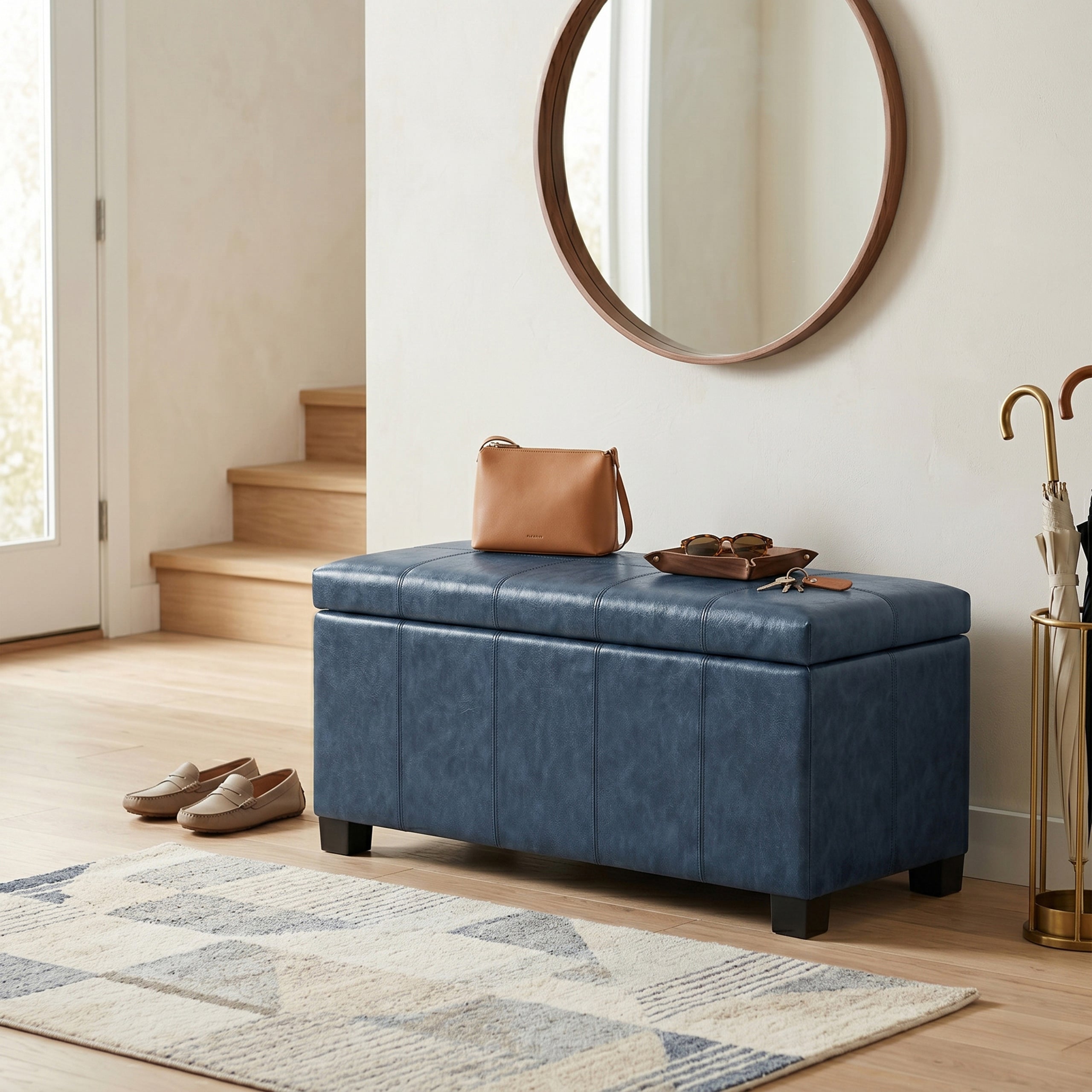 Denim Blue Vegan Leather | Dover Storage Ottoman in Vegan Leather