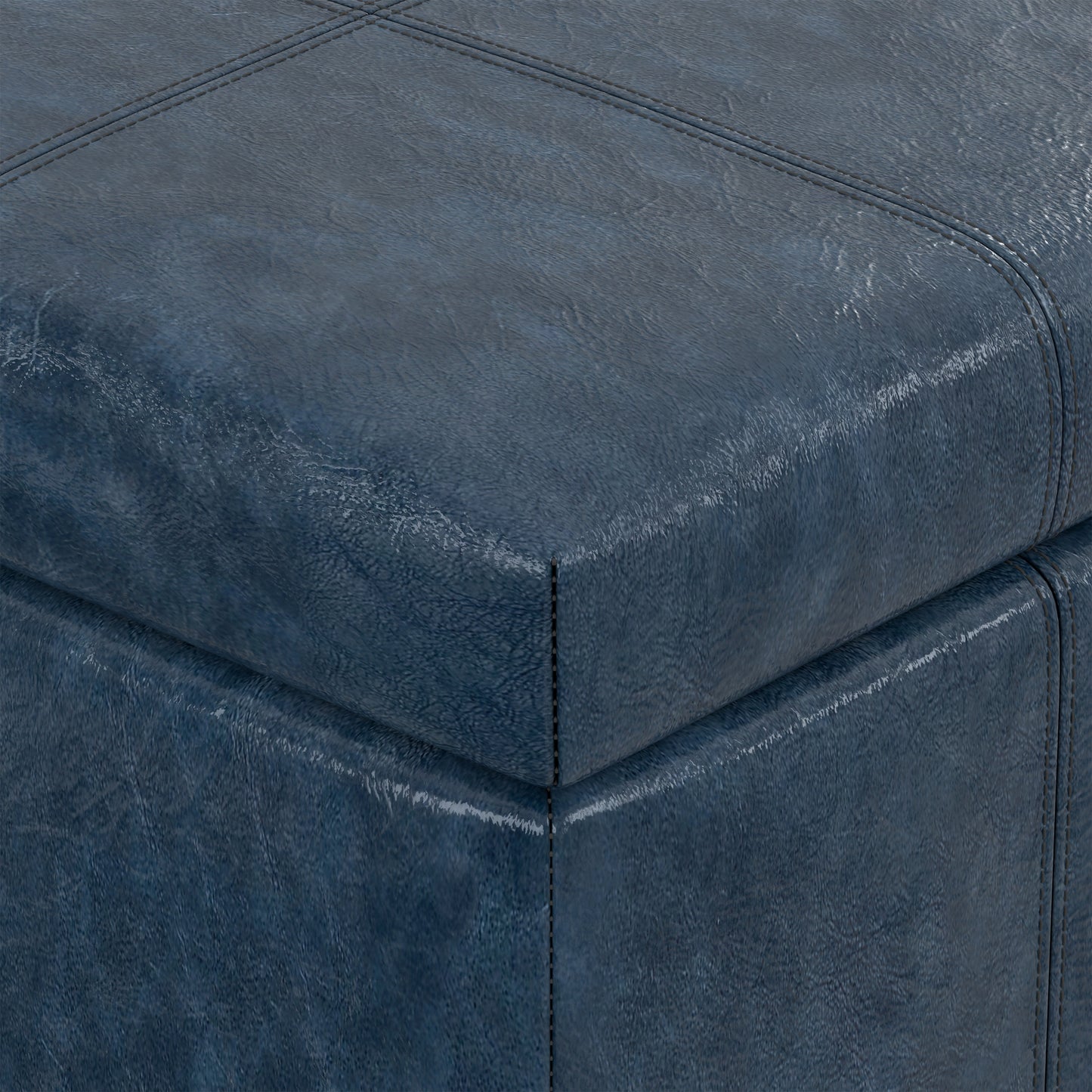 Denim Blue Vegan Leather | Dover Storage Ottoman in Vegan Leather
