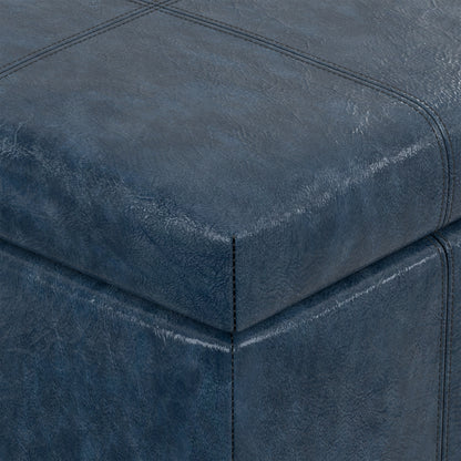 Denim Blue Vegan Leather | Dover Storage Ottoman in Vegan Leather