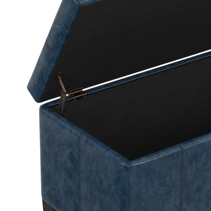 Denim Blue Vegan Leather | Dover Storage Ottoman in Vegan Leather