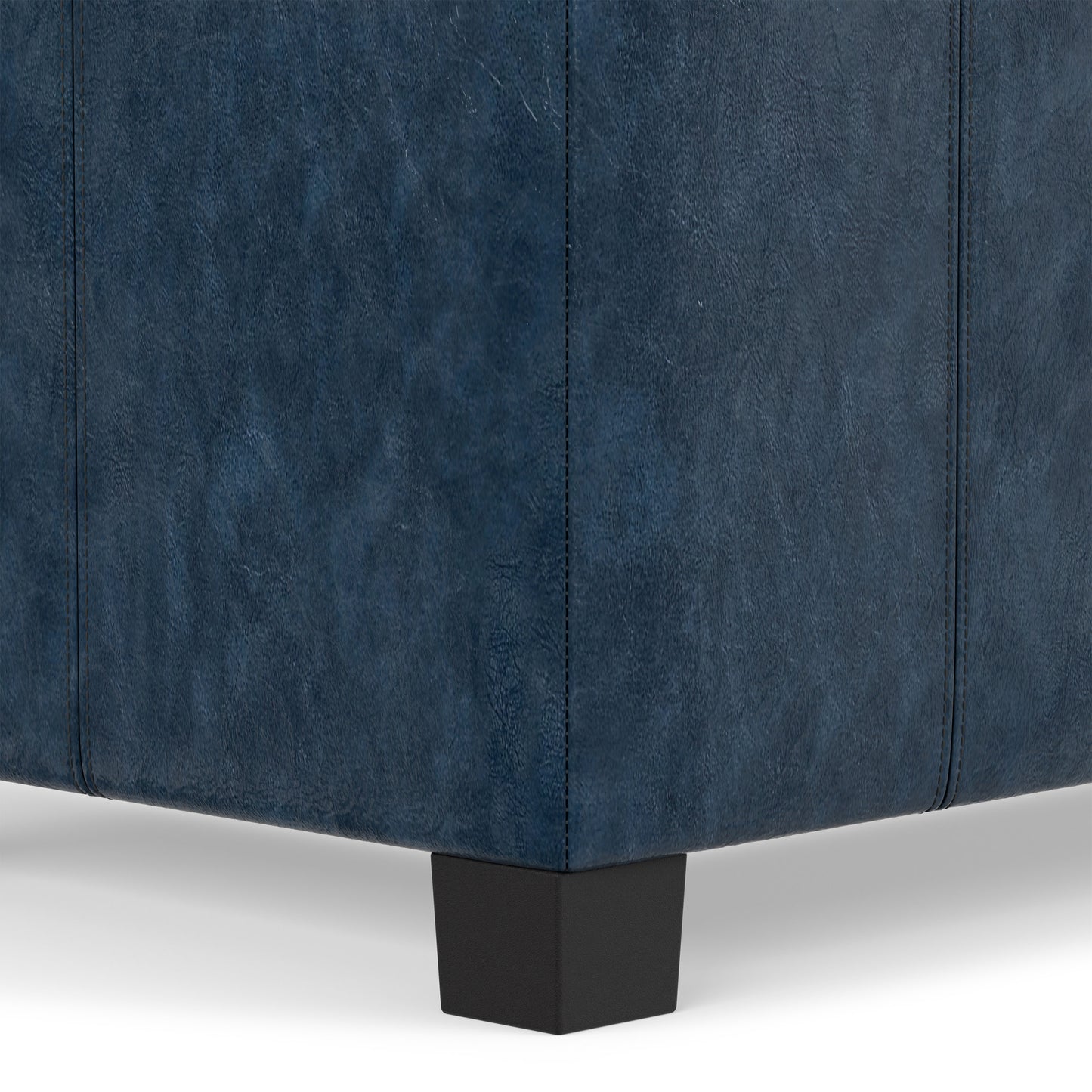 Denim Blue Vegan Leather | Dover Storage Ottoman in Vegan Leather
