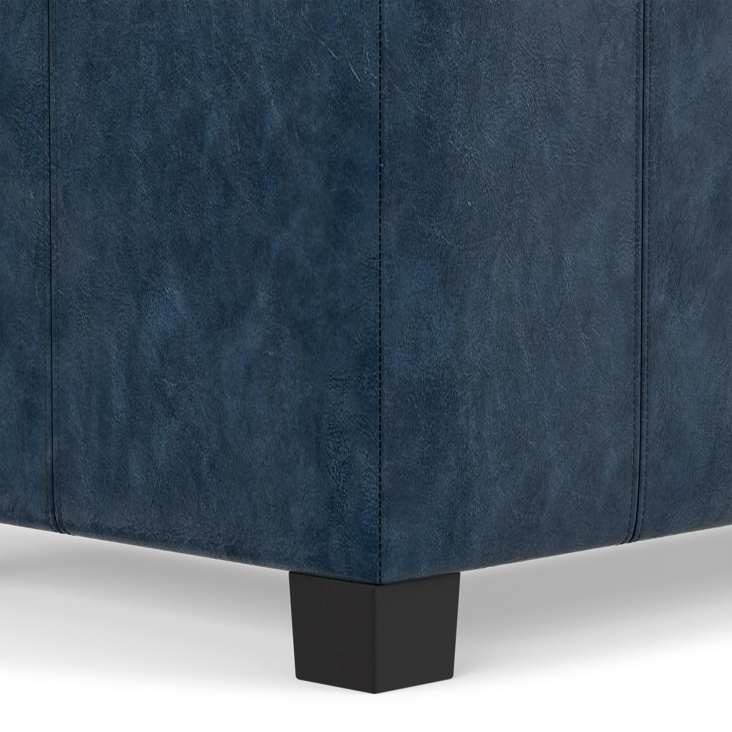 Denim Blue Vegan Leather | Dover Storage Ottoman in Vegan Leather