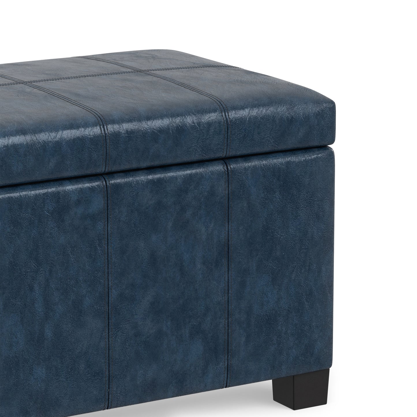 Denim Blue Vegan Leather | Dover Storage Ottoman in Vegan Leather