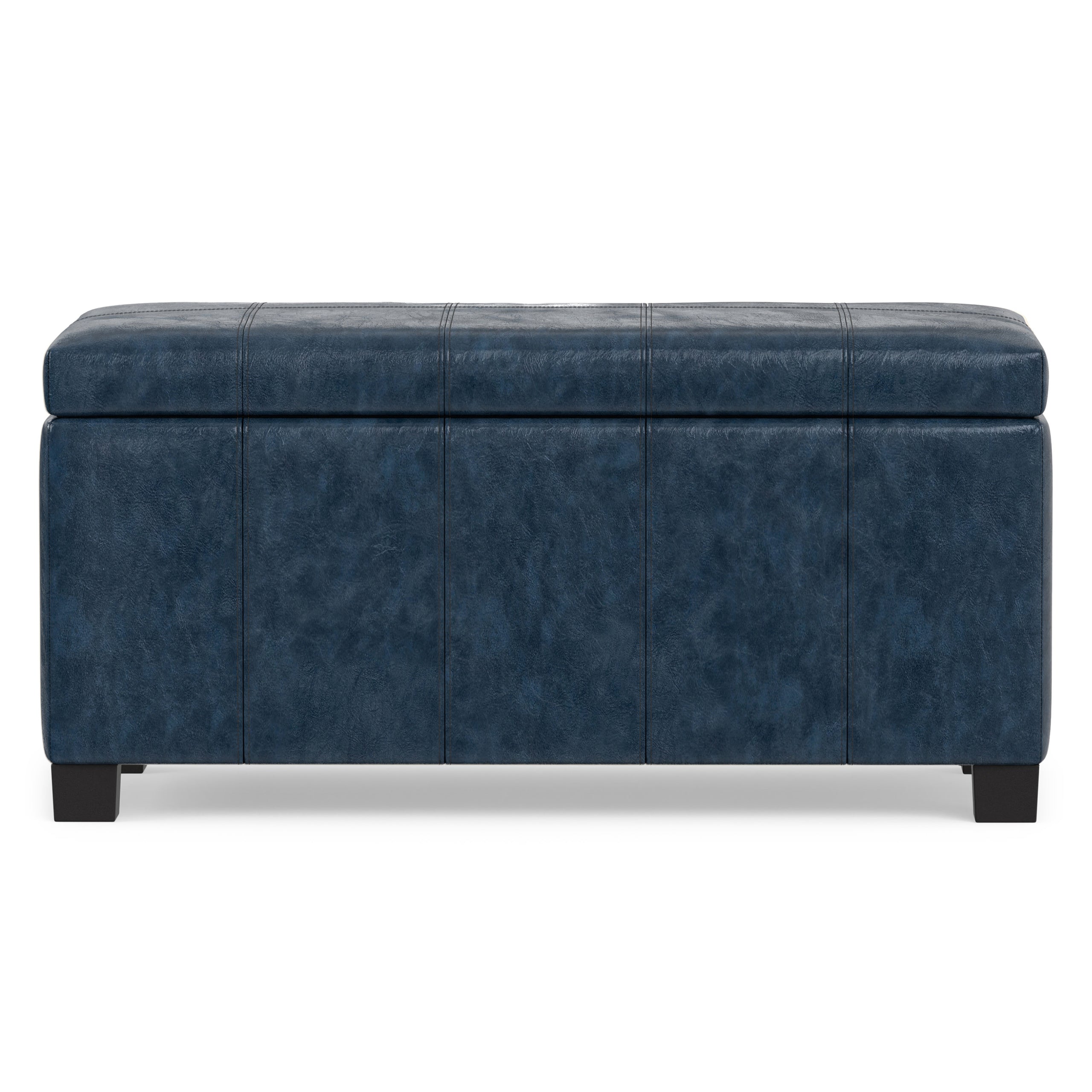 Denim Blue Vegan Leather | Dover Storage Ottoman in Vegan Leather