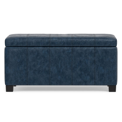 Denim Blue Vegan Leather | Dover Storage Ottoman in Vegan Leather