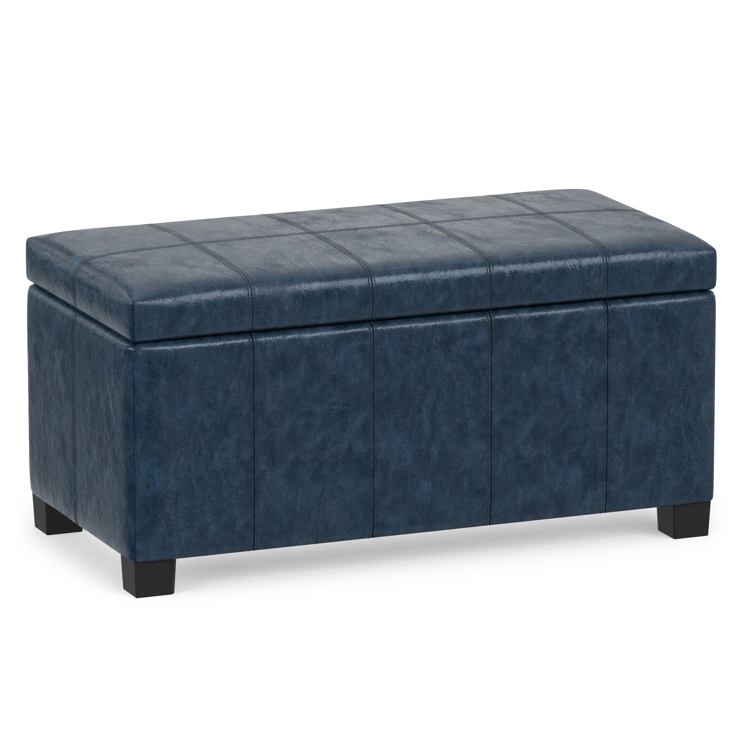 Denim Blue Vegan Leather | Dover Storage Ottoman in Vegan Leather