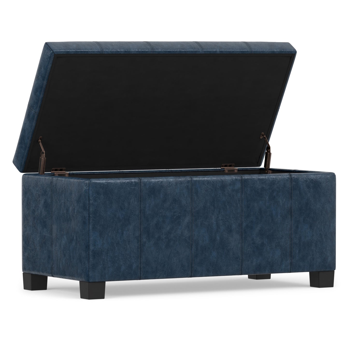 Denim Blue Vegan Leather | Dover Storage Ottoman in Vegan Leather