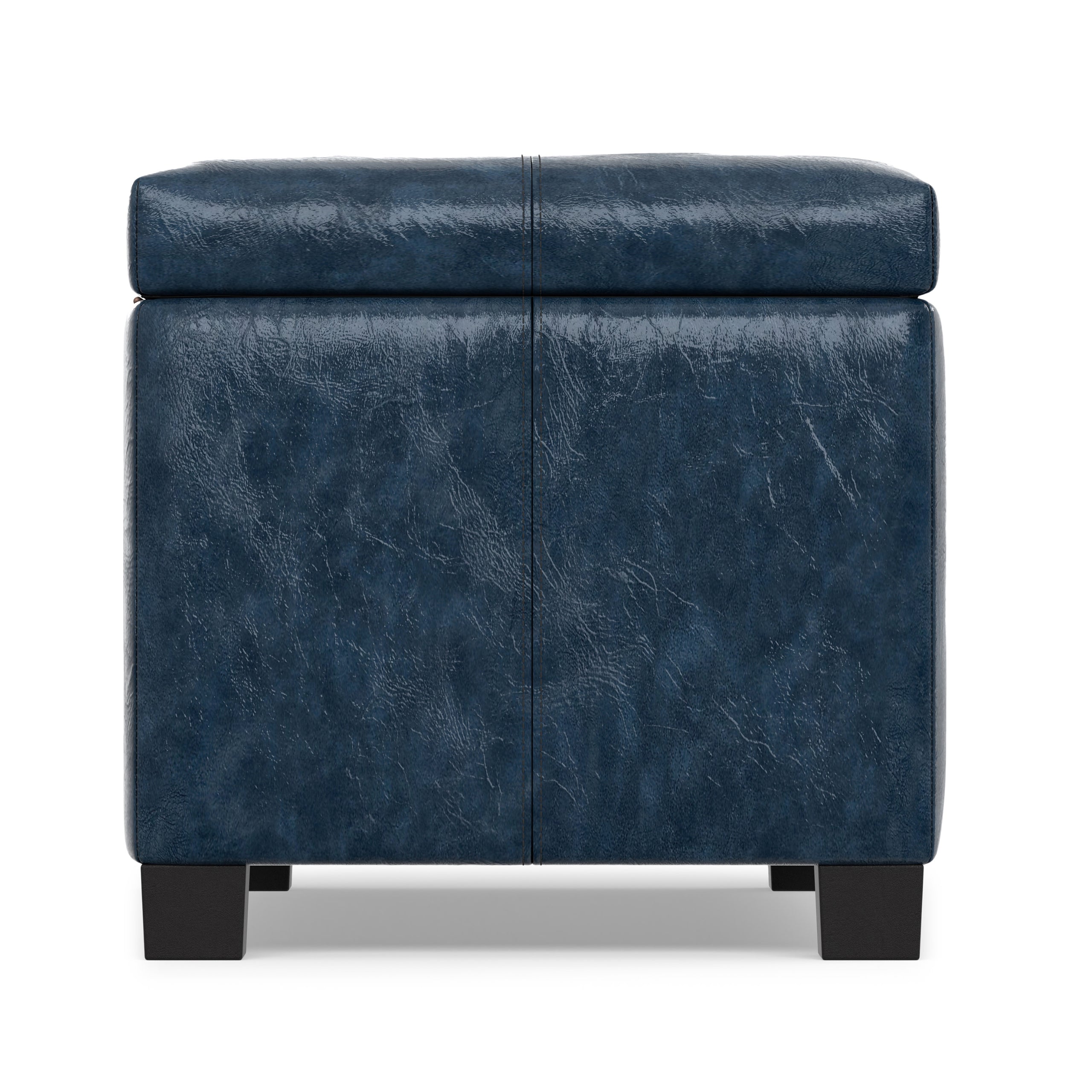 Denim Blue Vegan Leather | Dover Storage Ottoman in Vegan Leather