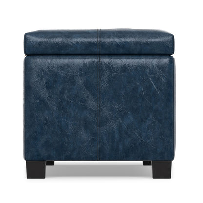 Denim Blue Vegan Leather | Dover Storage Ottoman in Vegan Leather