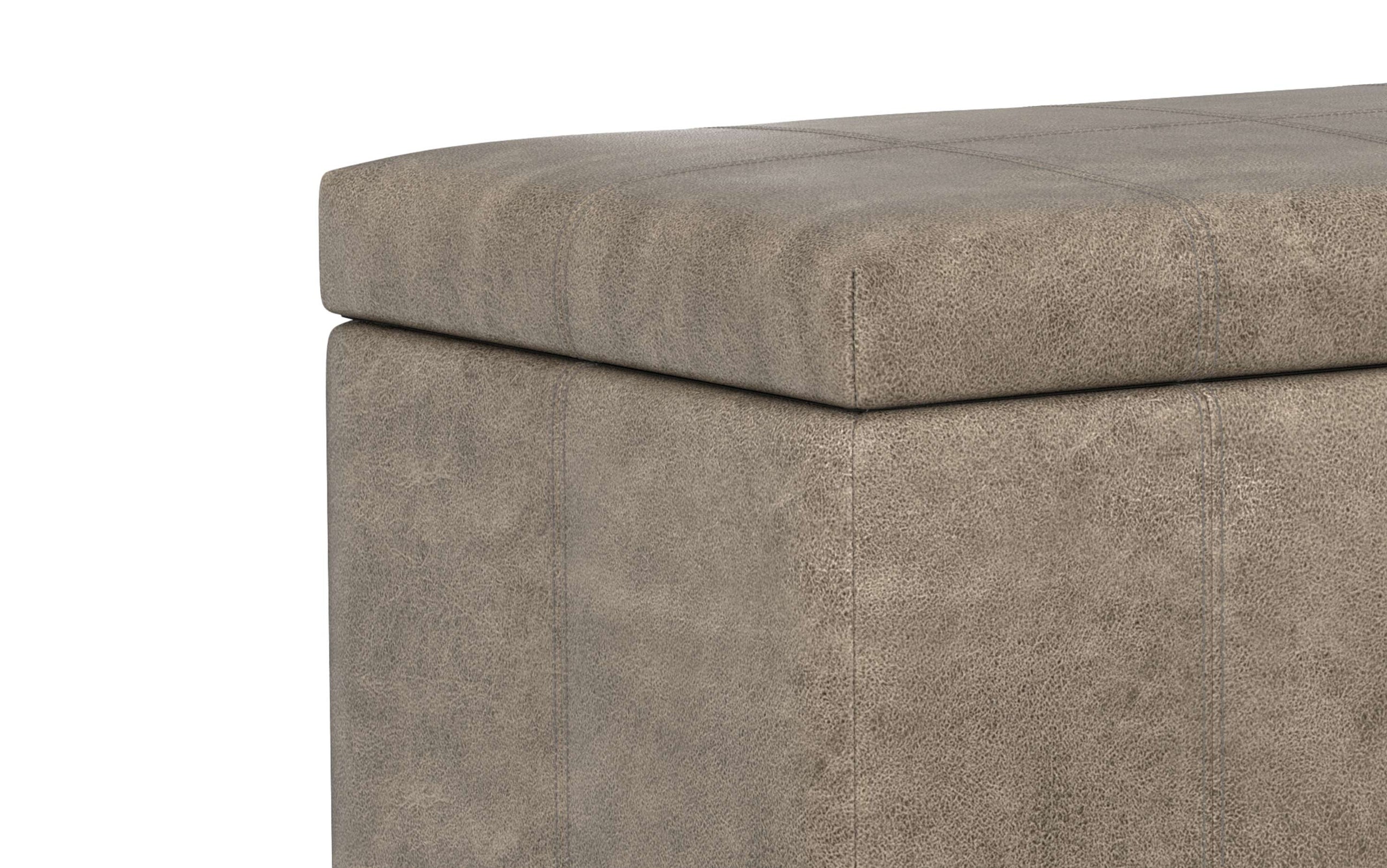 Distressed Smoky Grey Brown Distressed Vegan Leather | Dover Vegan Leather Storage Ottoman