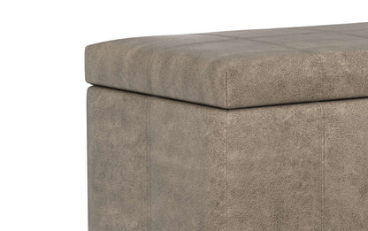 Distressed Smoky Grey Brown Distressed Vegan Leather | Dover Vegan Leather Storage Ottoman
