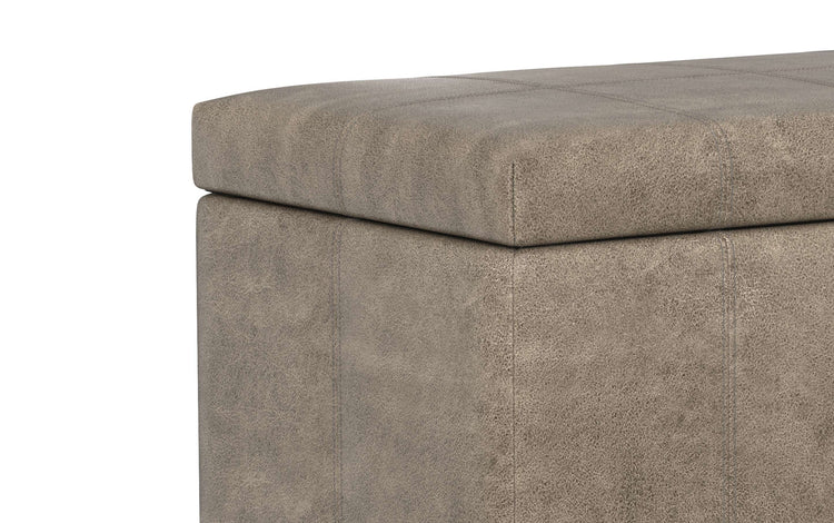 Distressed Smoky Grey Brown Distressed Vegan Leather | Dover Vegan Leather Storage Ottoman