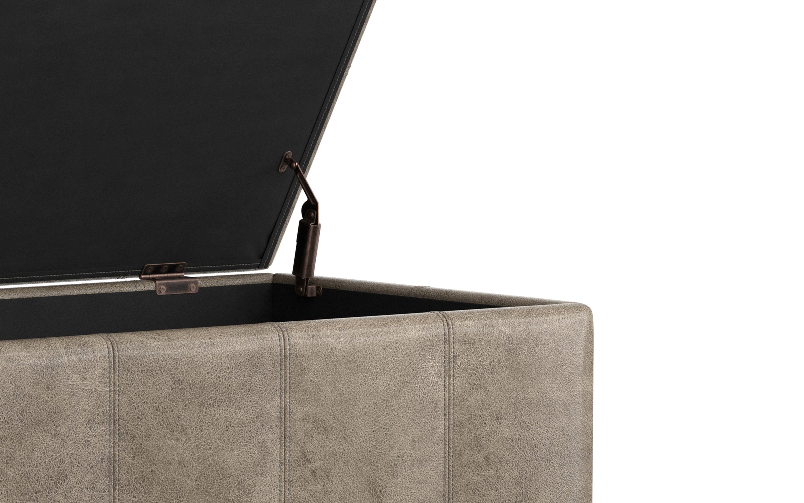 Distressed Smoky Grey Brown Distressed Vegan Leather | Dover Vegan Leather Storage Ottoman