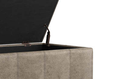 Distressed Smoky Grey Brown Distressed Vegan Leather | Dover Vegan Leather Storage Ottoman