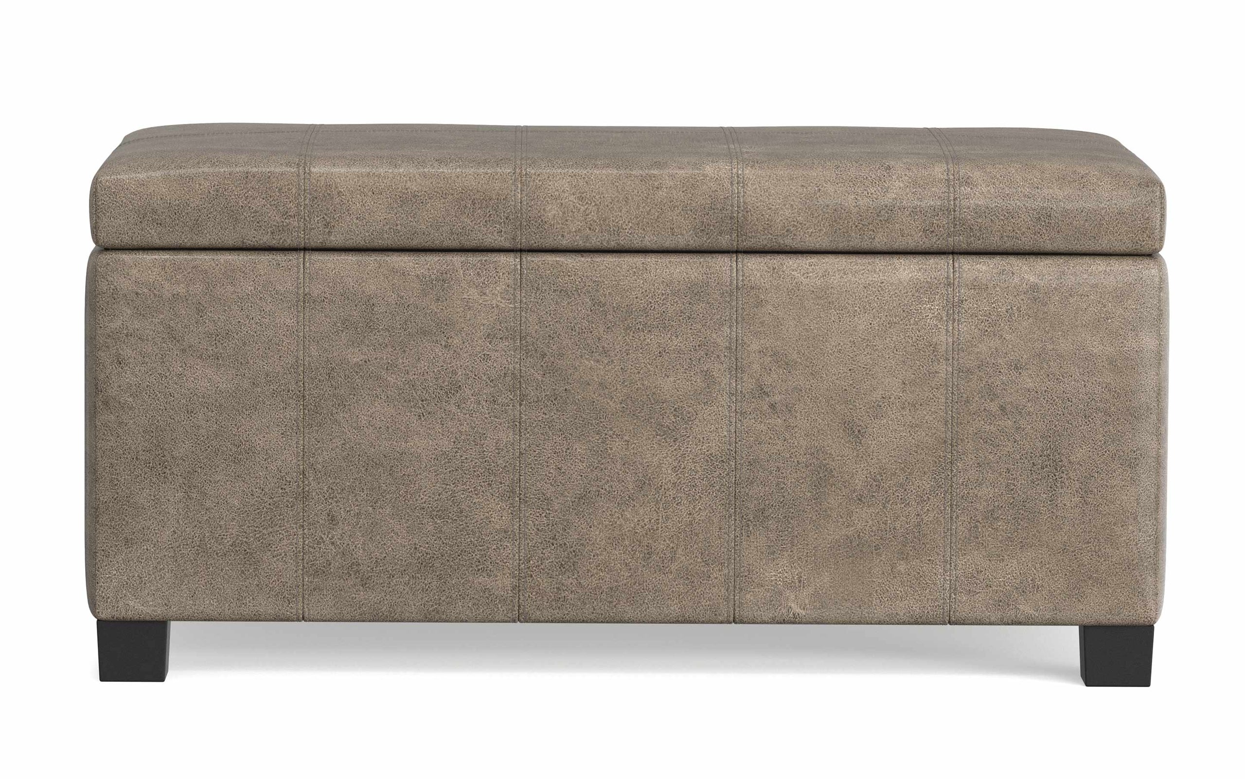 Distressed Smoky Grey Brown Distressed Vegan Leather | Dover Vegan Leather Storage Ottoman