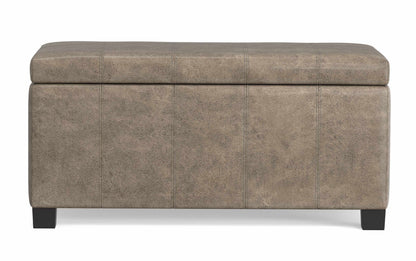 Distressed Smoky Grey Brown Distressed Vegan Leather | Dover Vegan Leather Storage Ottoman