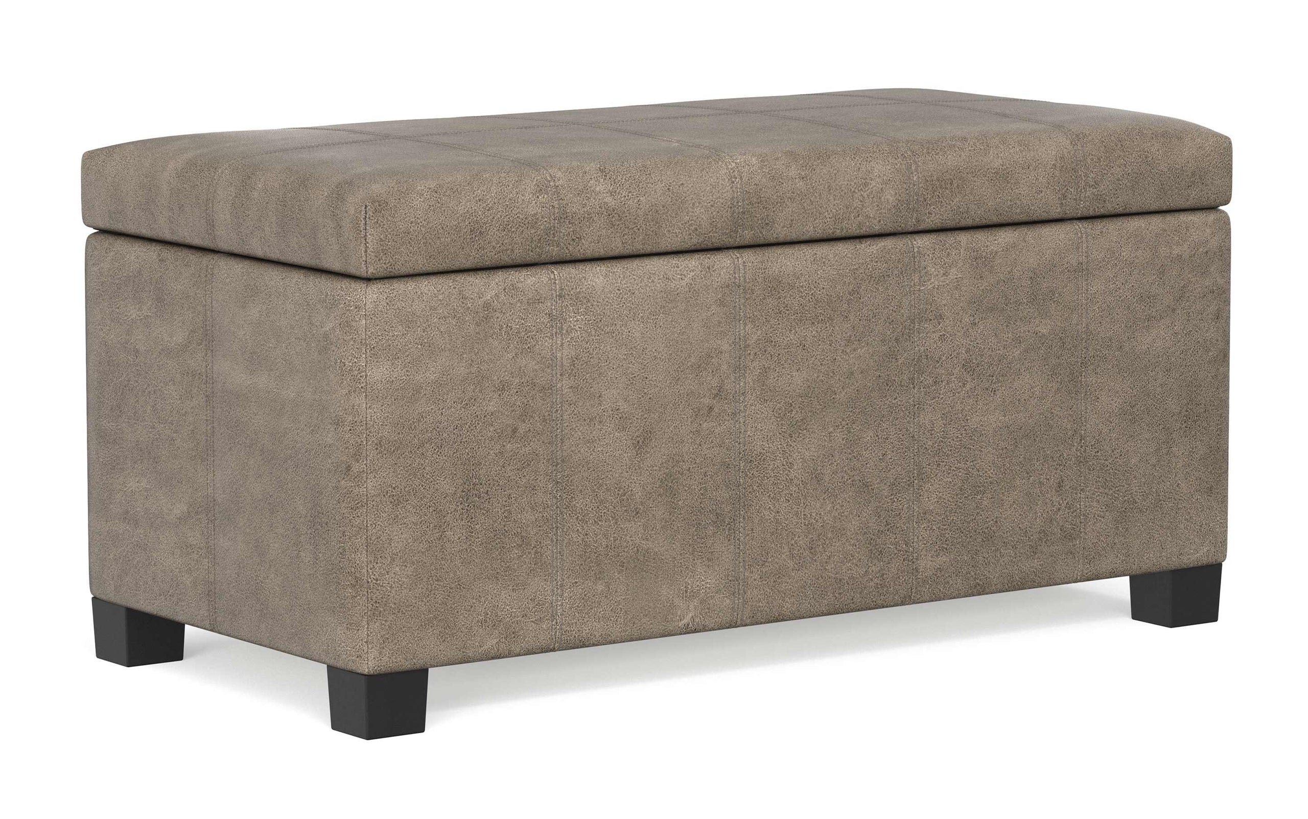Distressed Smoky Grey Brown Distressed Vegan Leather | Dover Vegan Leather Storage Ottoman
