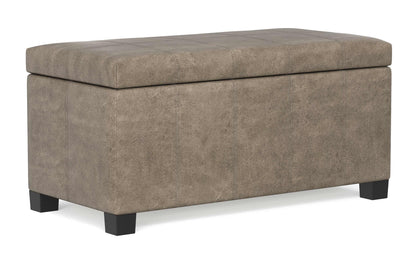 Distressed Smoky Grey Brown Distressed Vegan Leather | Dover Vegan Leather Storage Ottoman