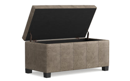 Distressed Smoky Grey Brown Distressed Vegan Leather | Dover Vegan Leather Storage Ottoman