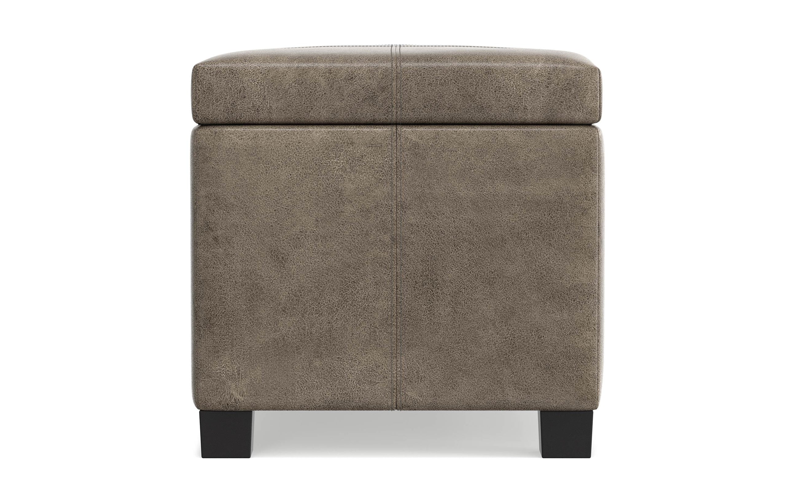 Distressed Smoky Grey Brown Distressed Vegan Leather | Dover Vegan Leather Storage Ottoman