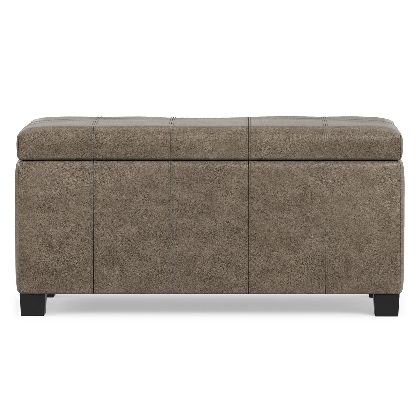 Distressed Smoky Grey Brown Distressed Vegan Leather | Dover Storage Ottoman in Distressed Vegan Leather