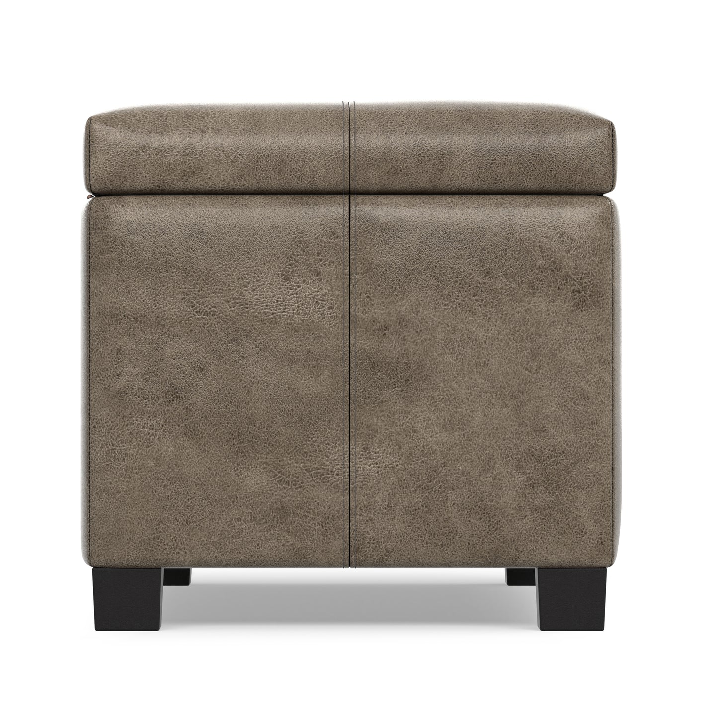 Distressed Smoky Grey Brown Distressed Vegan Leather | Dover Storage Ottoman in Distressed Vegan Leather