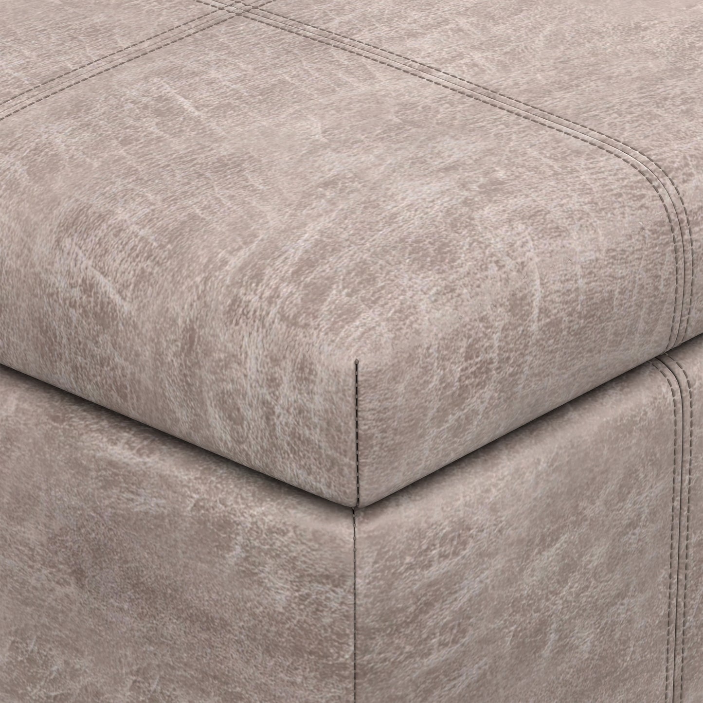 Distressed Grey Taupe Distressed Vegan Leather | Dover Storage Ottoman in Distressed Vegan Leather