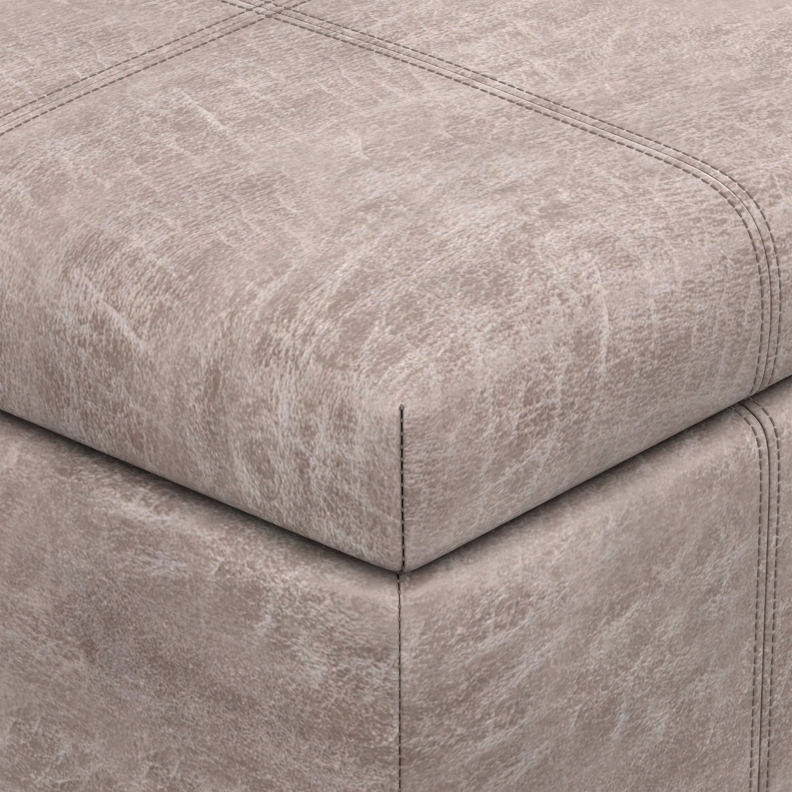 Distressed Grey Taupe Distressed Vegan Leather | Dover Storage Ottoman in Distressed Vegan Leather