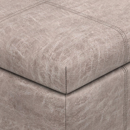 Distressed Grey Taupe Distressed Vegan Leather | Dover Storage Ottoman in Distressed Vegan Leather