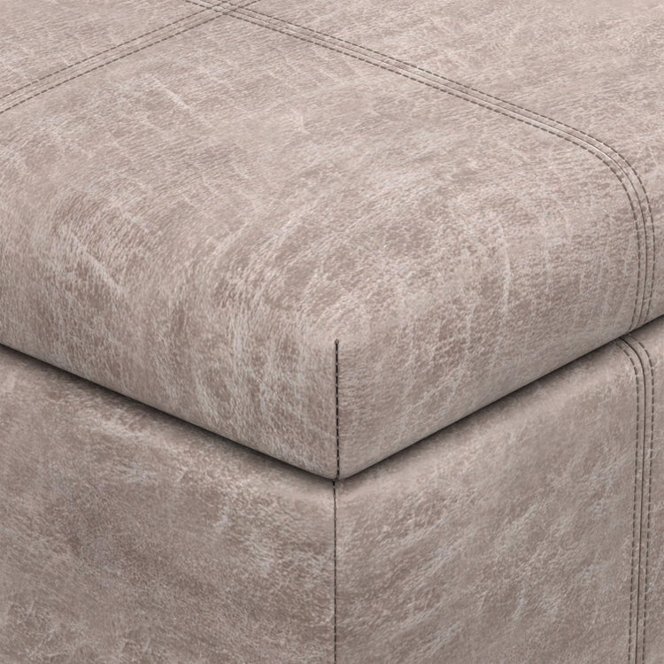 Distressed Grey Taupe Distressed Vegan Leather | Dover Storage Ottoman in Distressed Vegan Leather