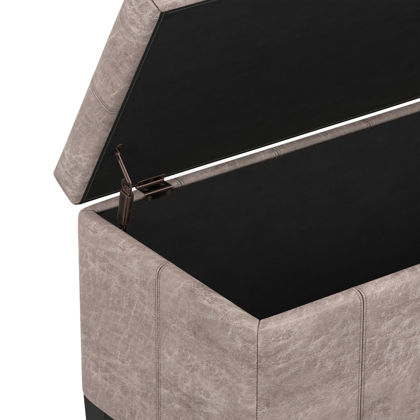 Distressed Grey Taupe Distressed Vegan Leather | Dover Storage Ottoman in Distressed Vegan Leather