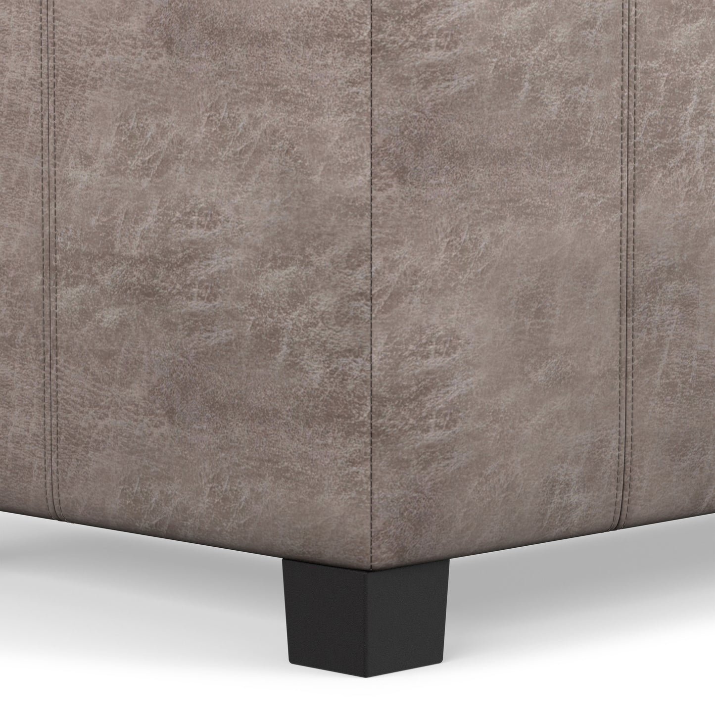 Distressed Grey Taupe Distressed Vegan Leather | Dover Storage Ottoman in Distressed Vegan Leather