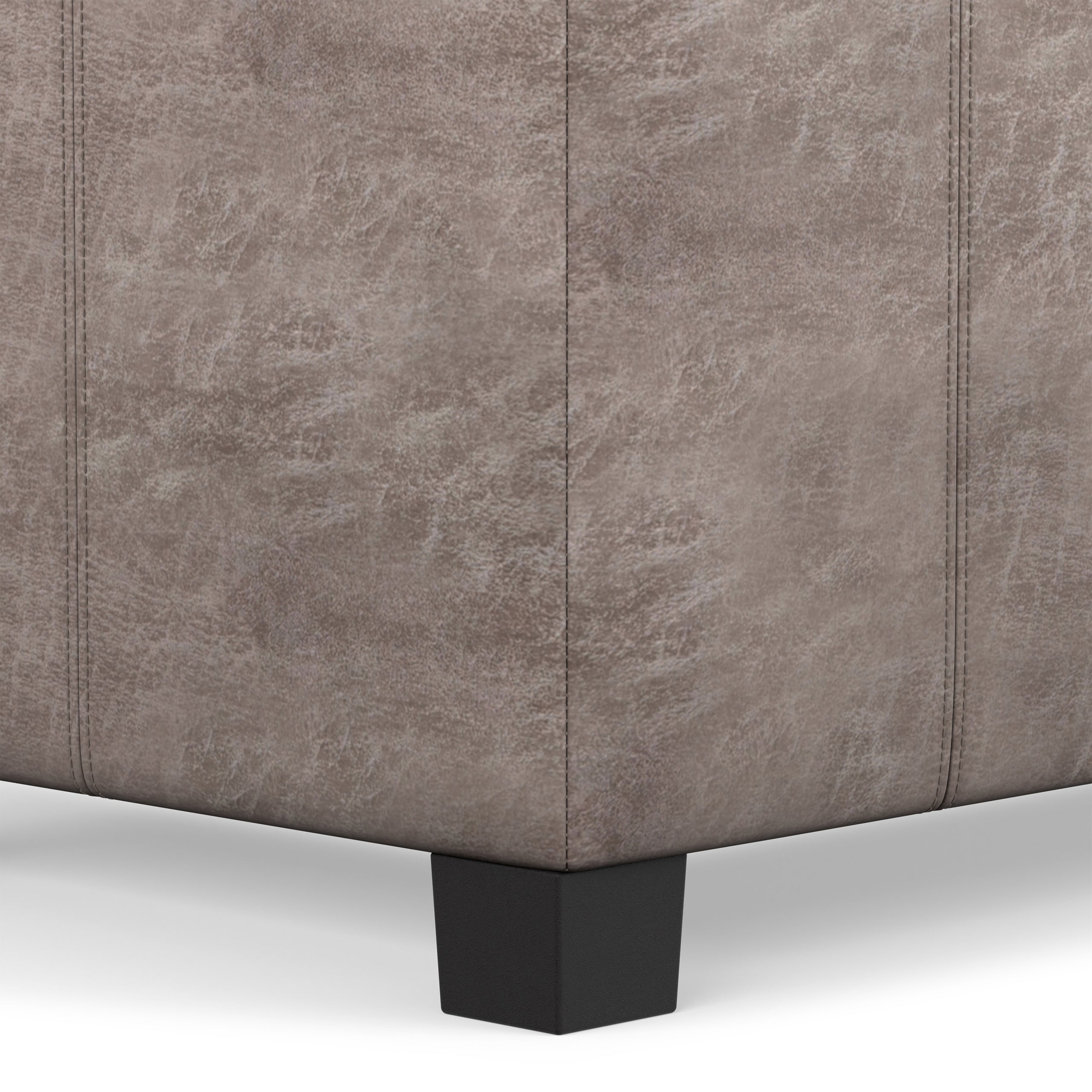 Distressed Grey Taupe Distressed Vegan Leather | Dover Storage Ottoman in Distressed Vegan Leather