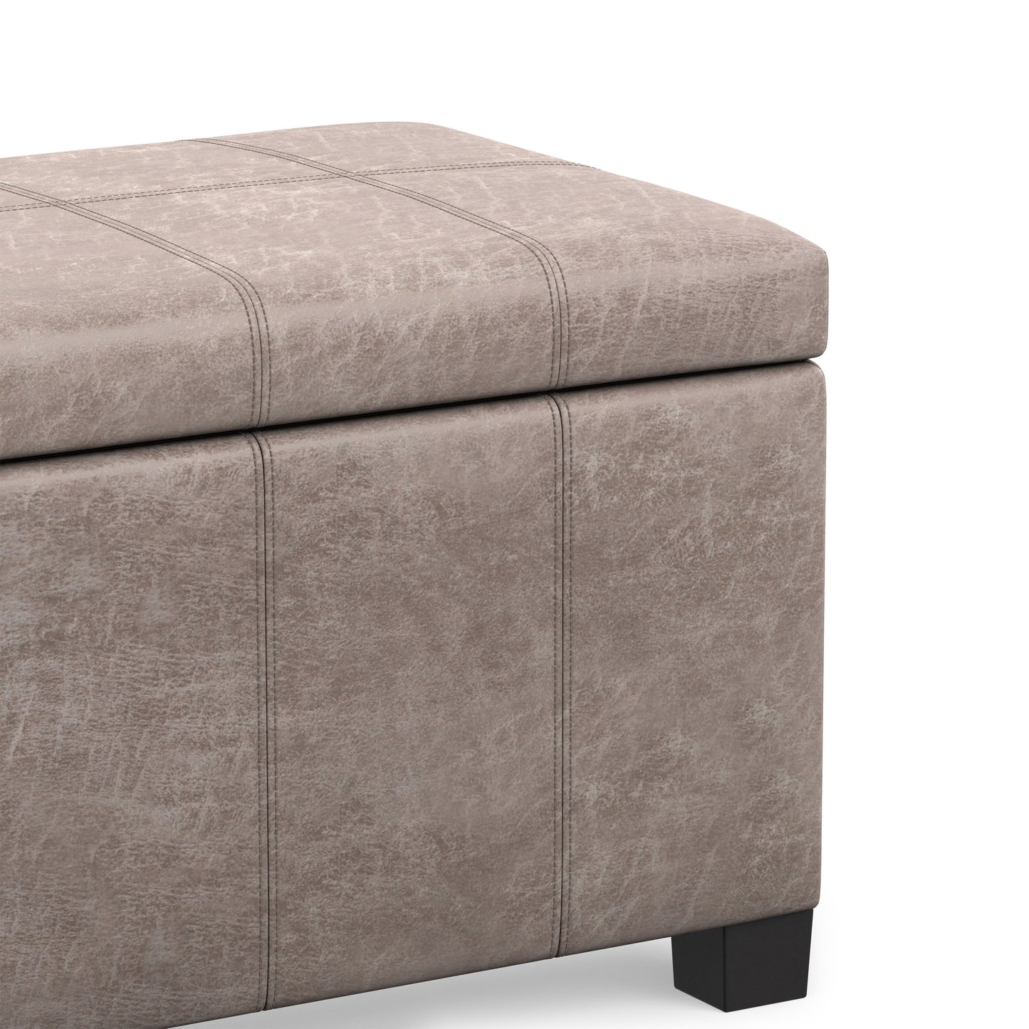 Distressed Grey Taupe Distressed Vegan Leather | Dover Storage Ottoman in Distressed Vegan Leather