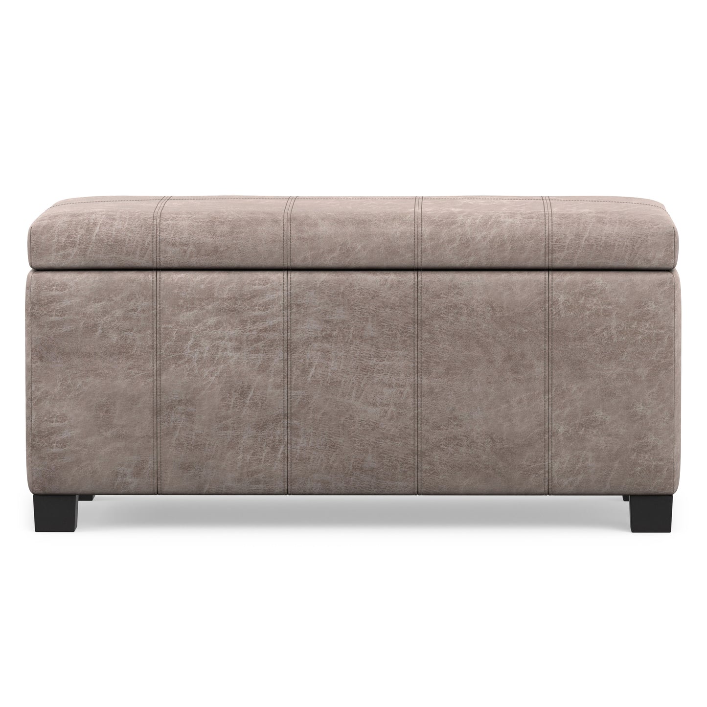 Distressed Grey Taupe Distressed Vegan Leather | Dover Storage Ottoman in Distressed Vegan Leather