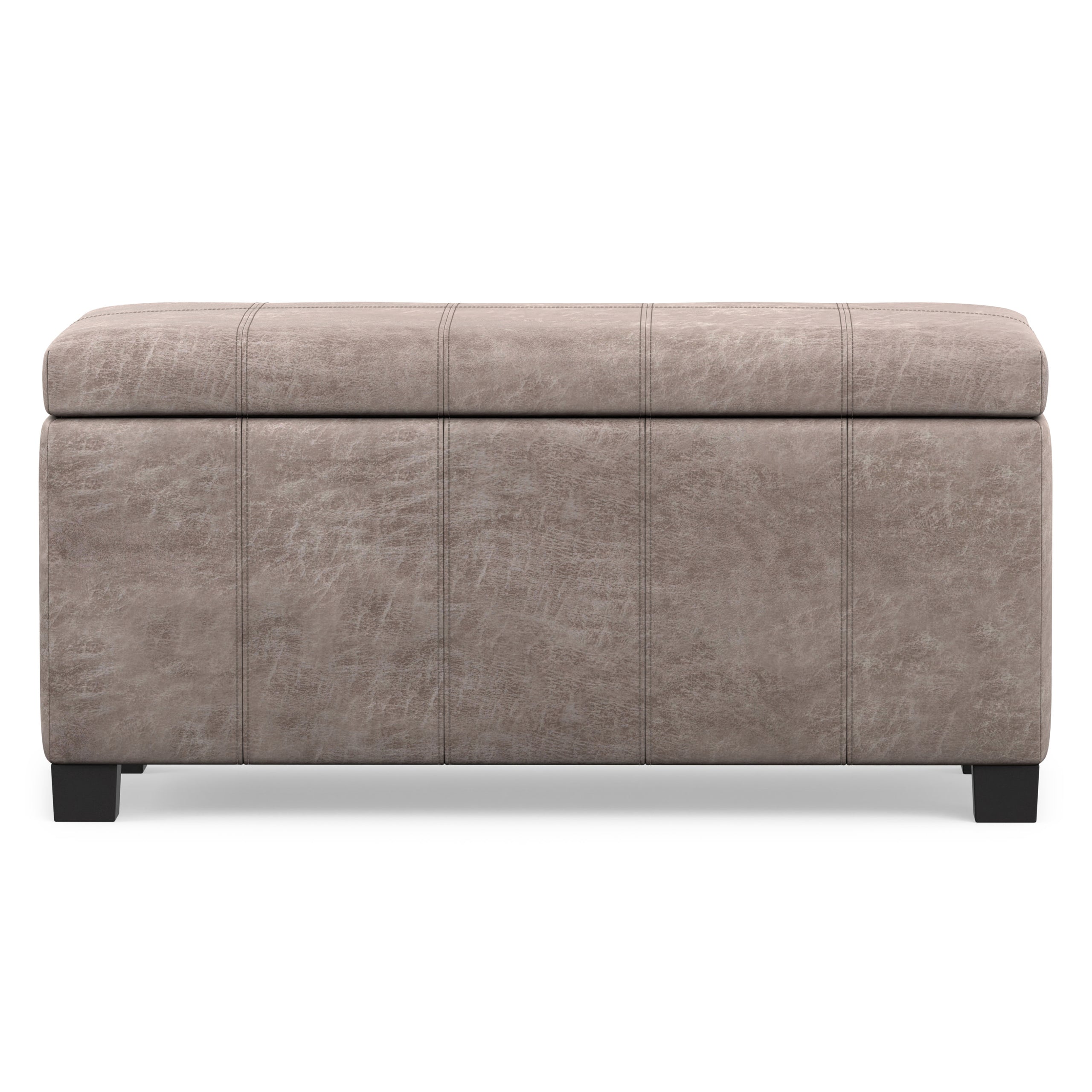 Distressed Grey Taupe Distressed Vegan Leather | Dover Storage Ottoman in Distressed Vegan Leather