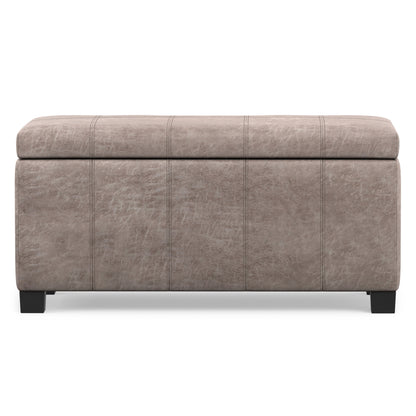 Distressed Grey Taupe Distressed Vegan Leather | Dover Storage Ottoman in Distressed Vegan Leather