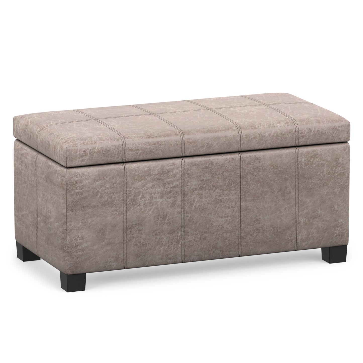 Distressed Grey Taupe Distressed Vegan Leather | Dover Storage Ottoman in Distressed Vegan Leather
