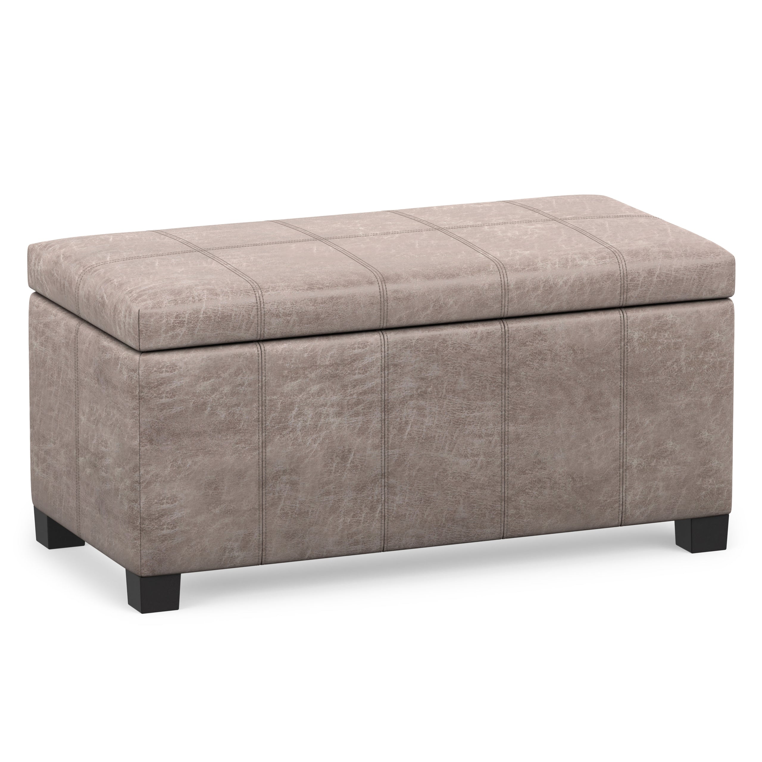 Distressed Grey Taupe Distressed Vegan Leather | Dover Storage Ottoman in Distressed Vegan Leather
