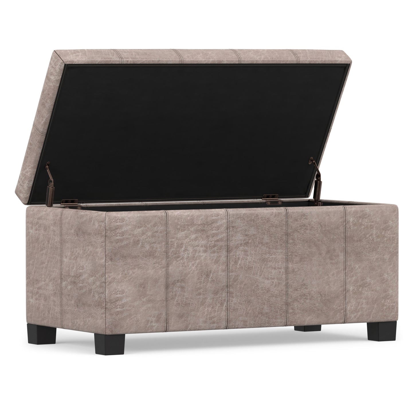 Distressed Grey Taupe Distressed Vegan Leather | Dover Storage Ottoman in Distressed Vegan Leather