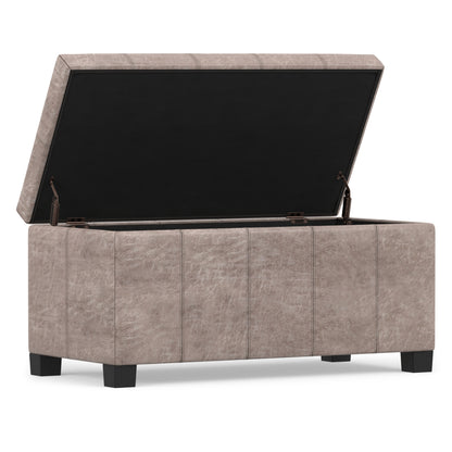 Distressed Grey Taupe Distressed Vegan Leather | Dover Storage Ottoman in Distressed Vegan Leather