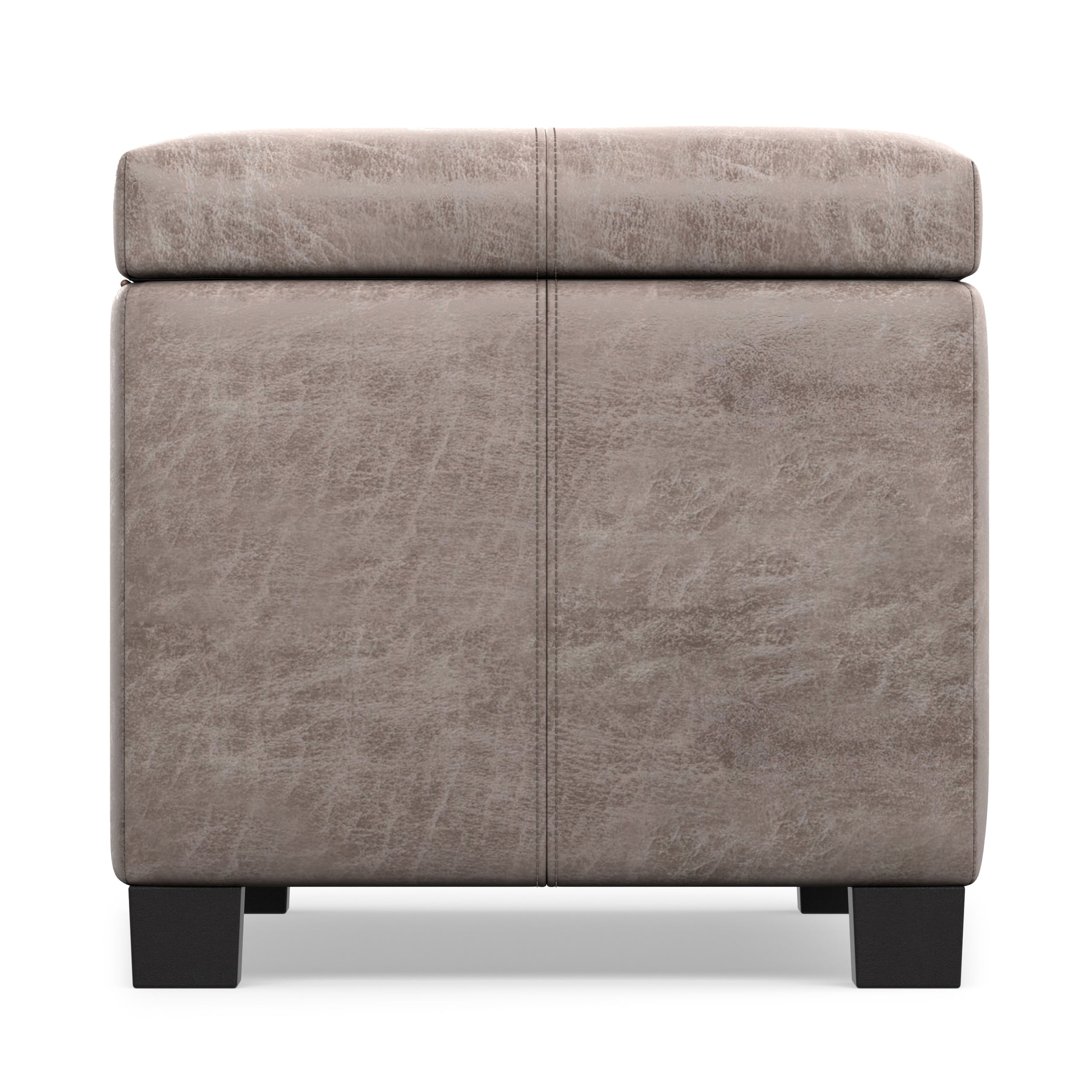 Distressed Grey Taupe Distressed Vegan Leather | Dover Storage Ottoman in Distressed Vegan Leather
